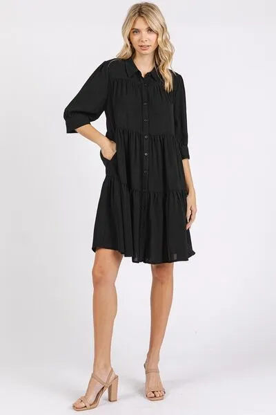Hazel Blues® |  Mittoshop Button Detail Collared Neck Tiered Shirt Dress
