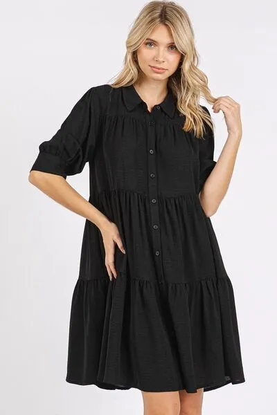 Hazel Blues® |  Mittoshop Button Detail Collared Neck Tiered Shirt Dress