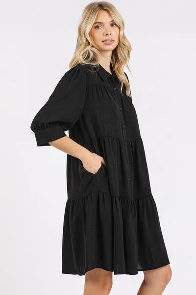 Hazel Blues® |  Mittoshop Button Detail Collared Neck Tiered Shirt Dress