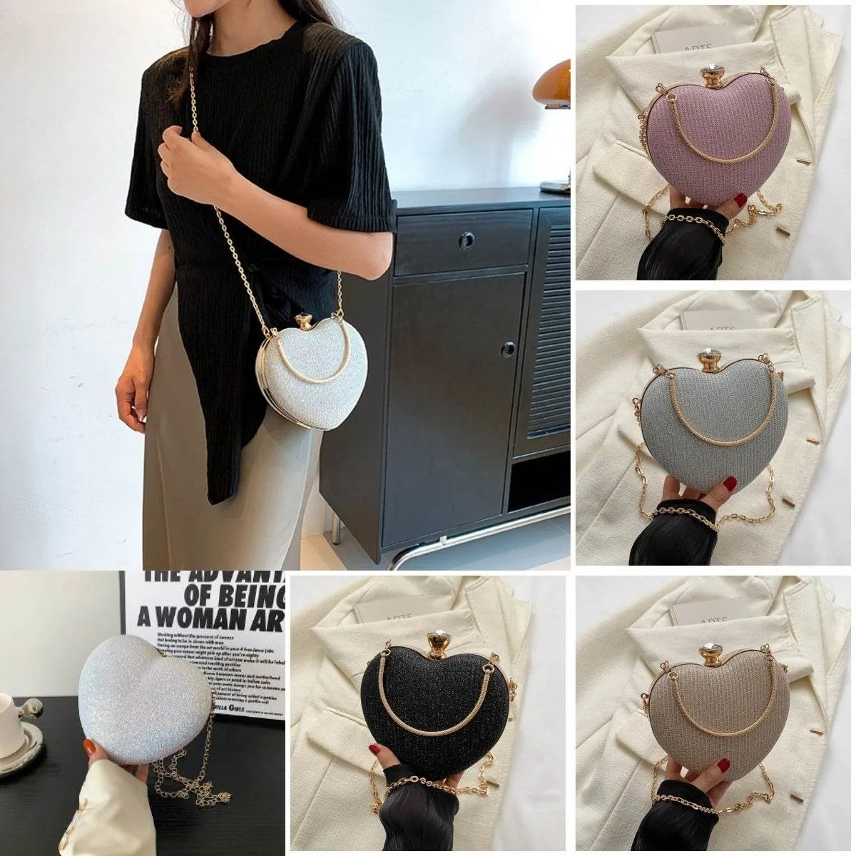 Heart-Shaped Clutch with Shoulder Crossbody