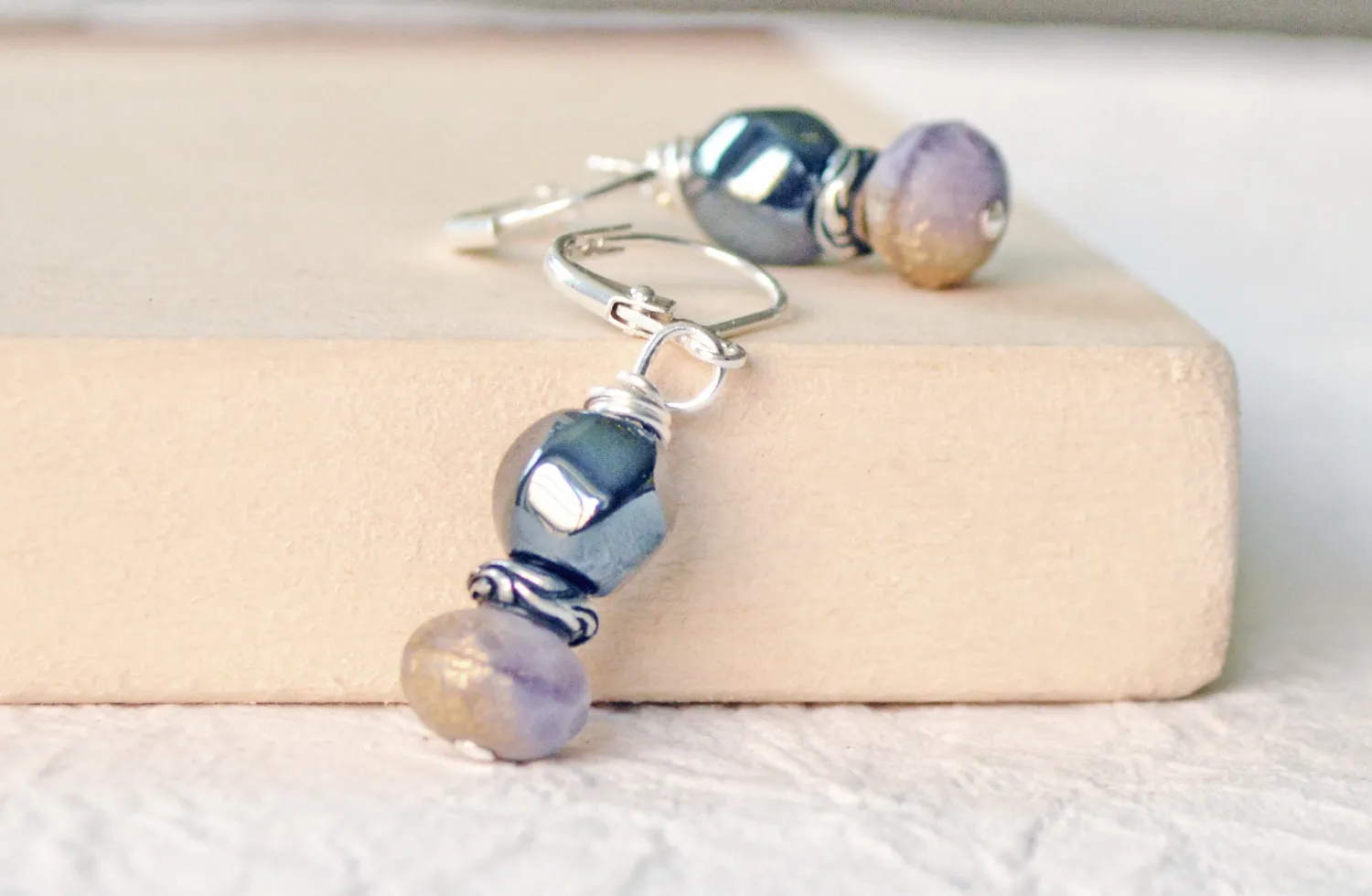 Hematite & Lavender Magnetic Earrings