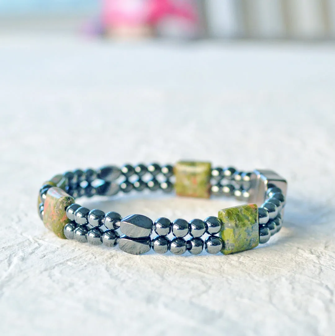 Hematite & Unakite Stone Magnetic Bracelet