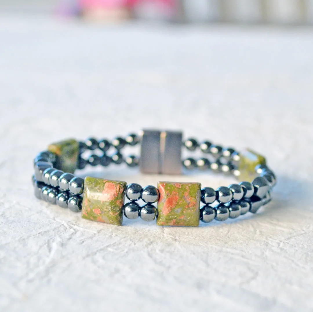 Hematite & Unakite Stone Magnetic Bracelet
