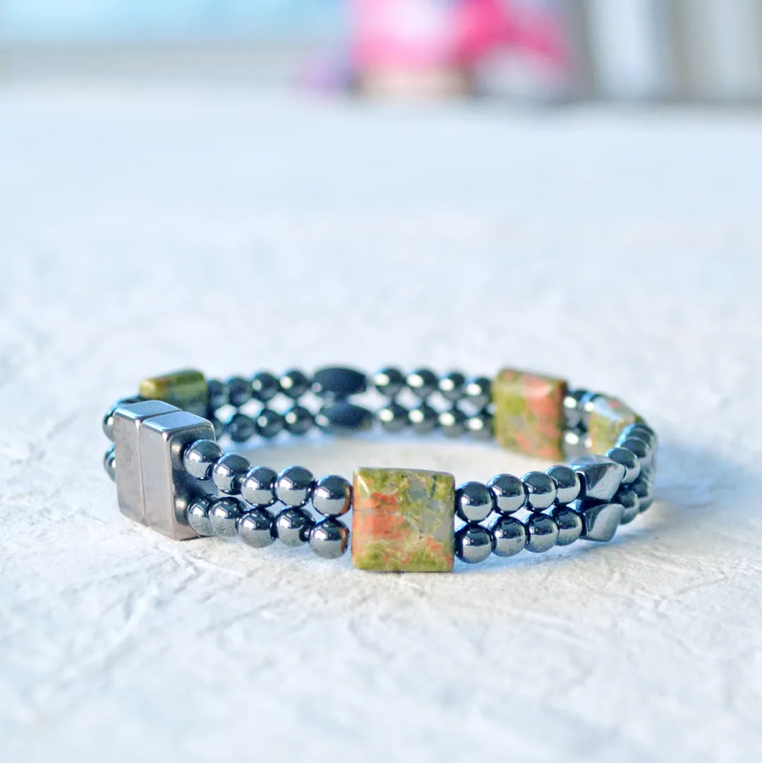 Hematite & Unakite Stone Magnetic Bracelet