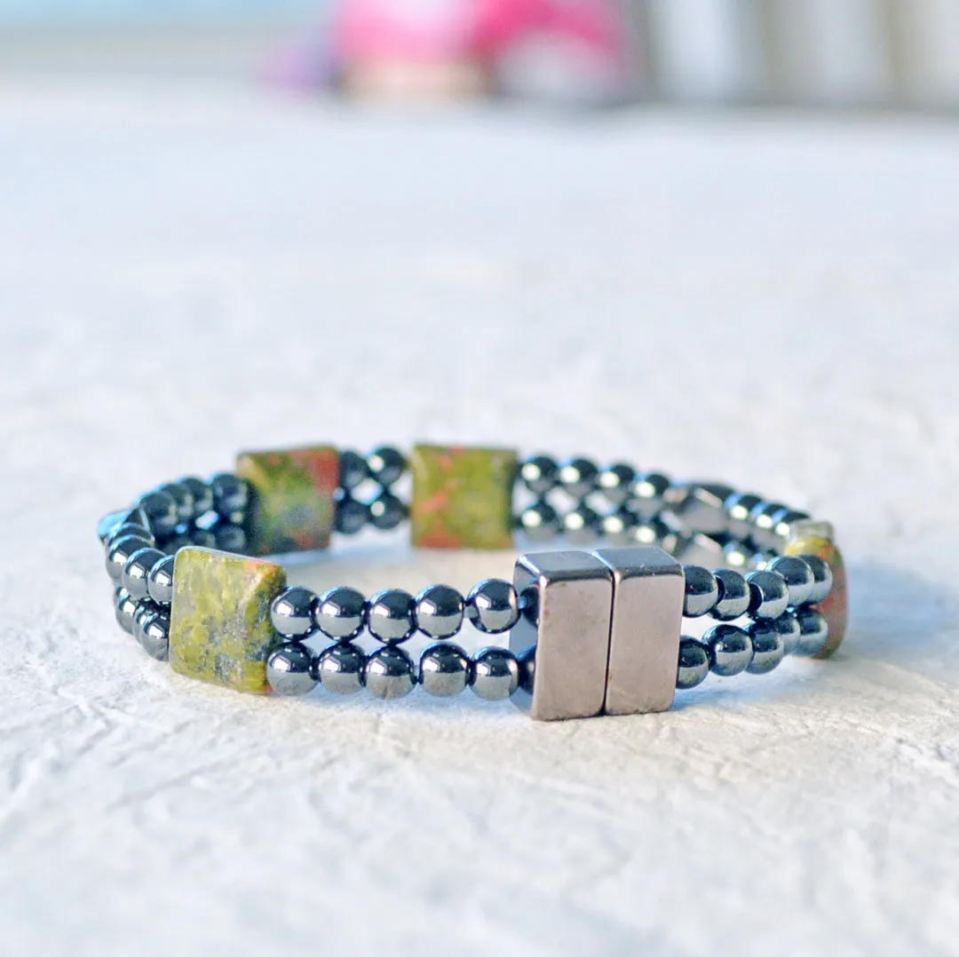 Hematite & Unakite Stone Magnetic Bracelet