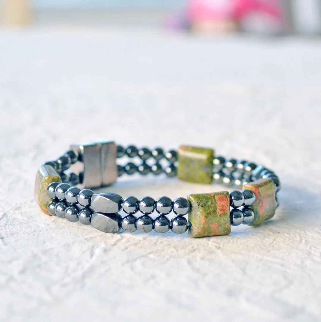 Hematite & Unakite Stone Magnetic Bracelet