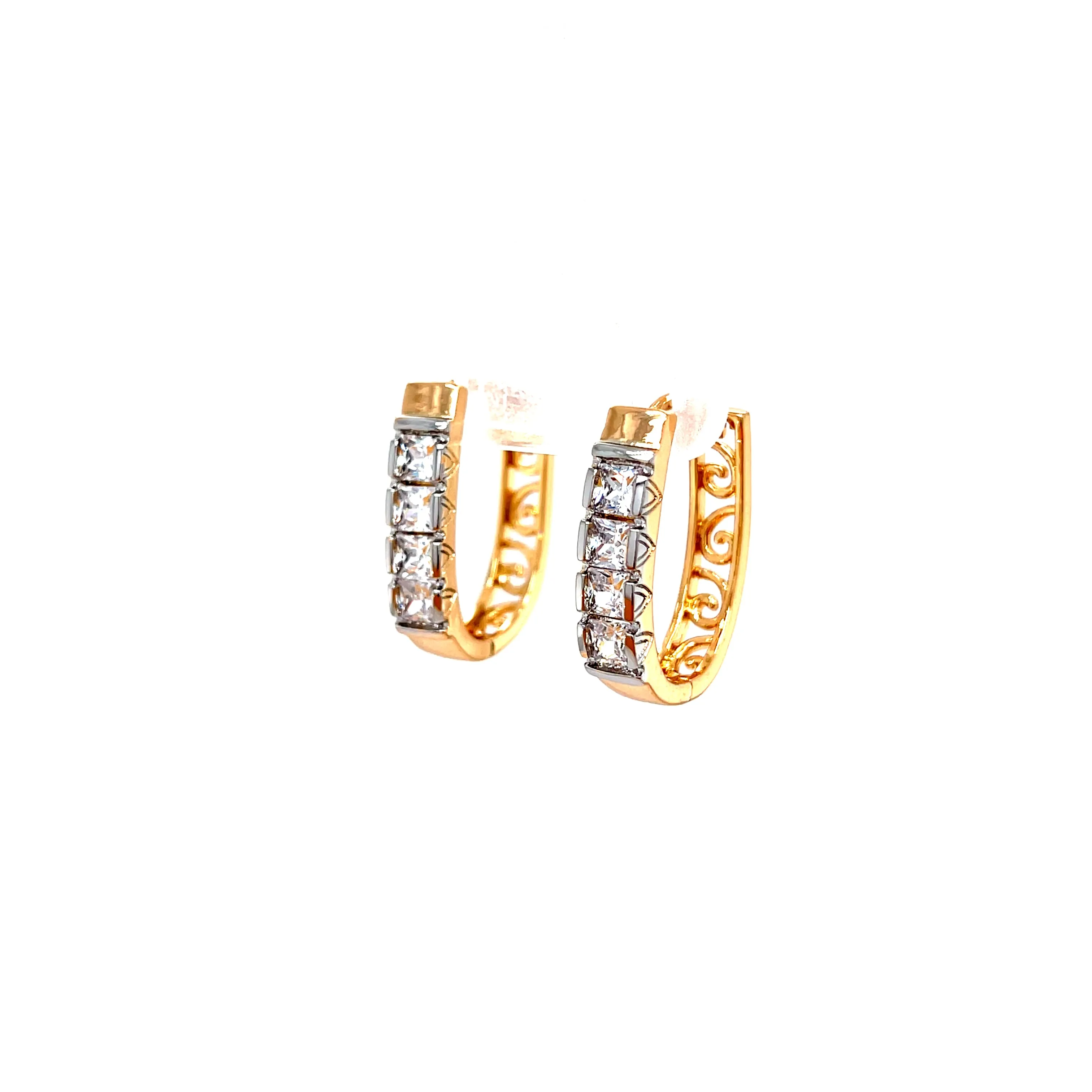 Huggies Earrings with 4 cubic Zirconia Stones Rose gold filled