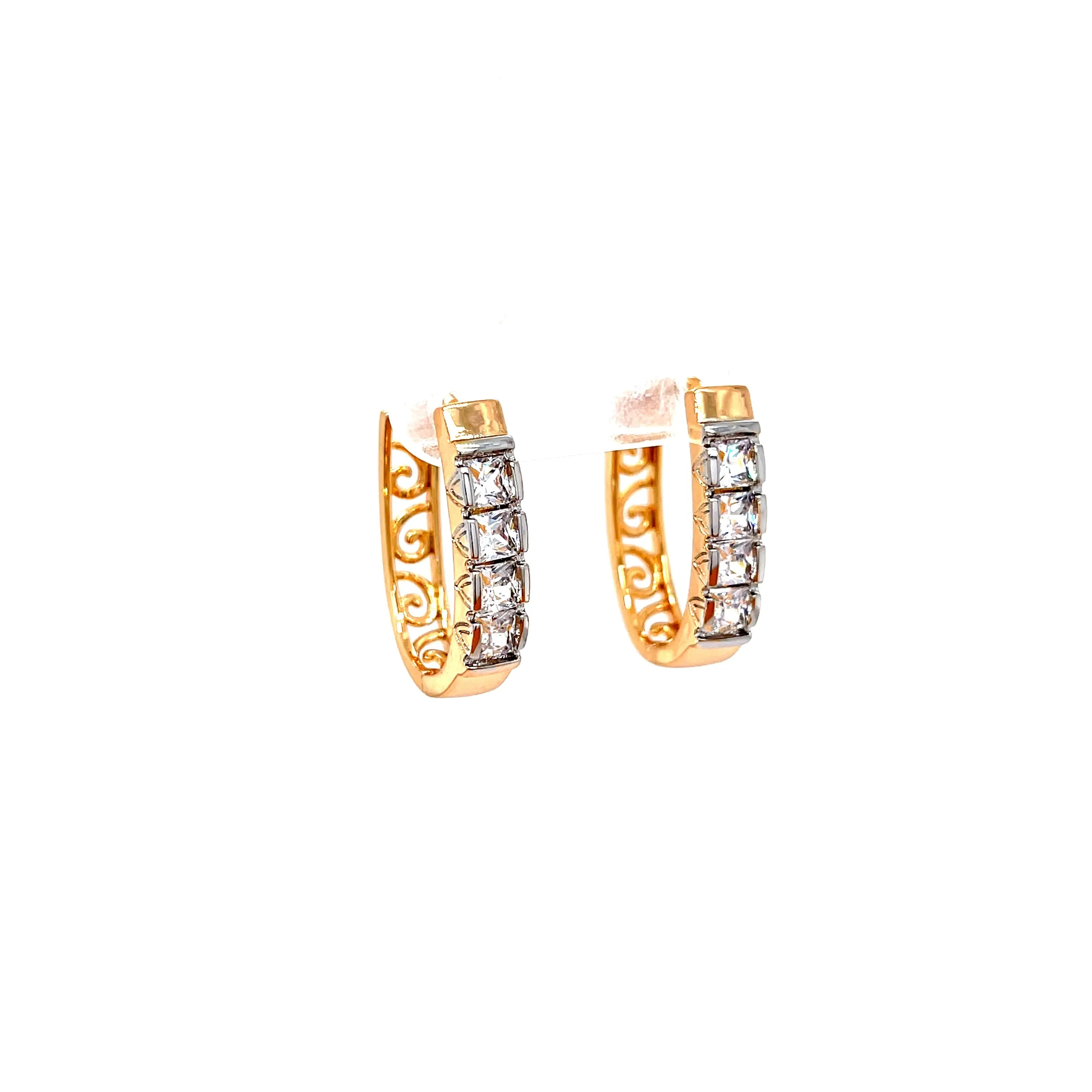 Huggies Earrings with 4 cubic Zirconia Stones Rose gold filled