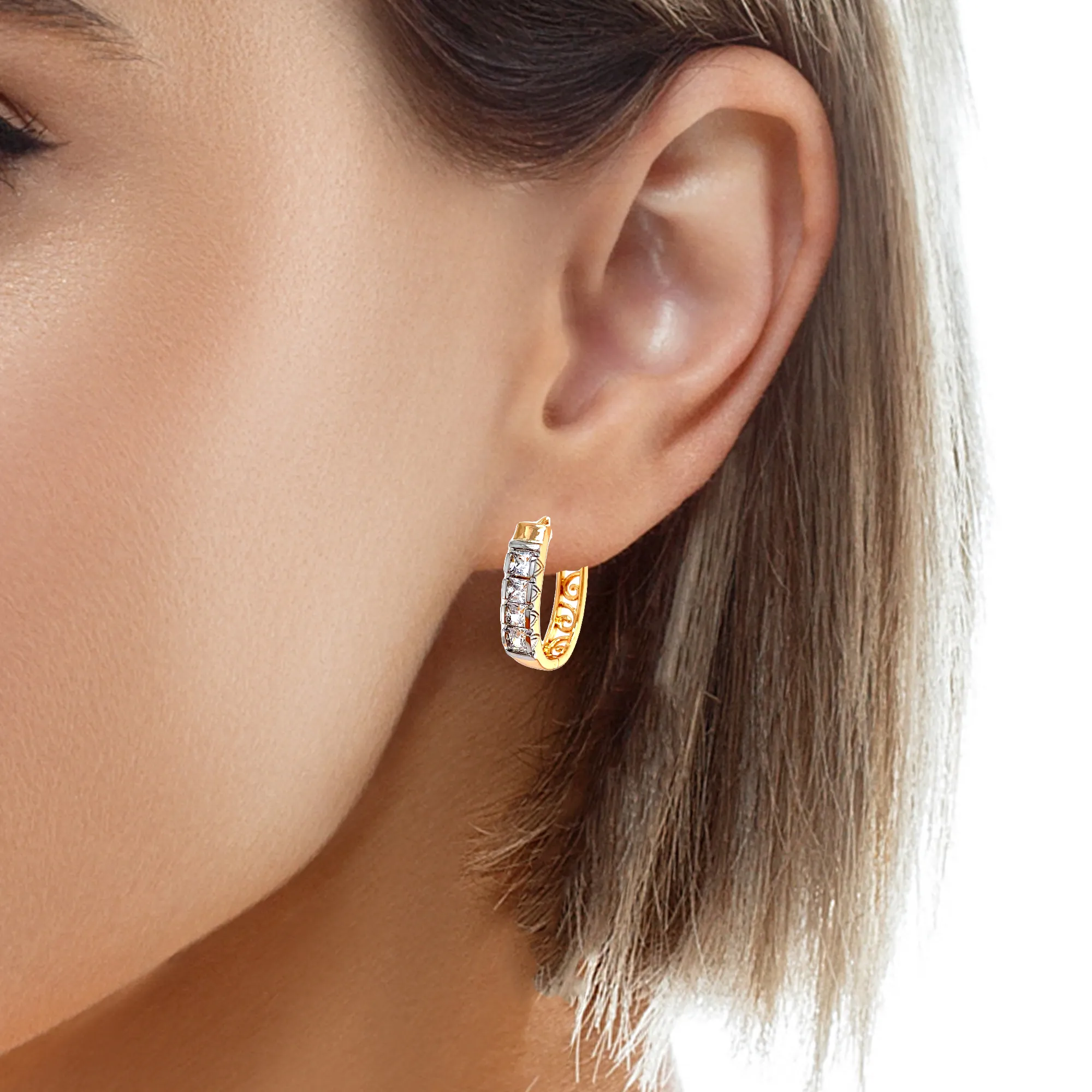 Huggies Earrings with 4 cubic Zirconia Stones Rose gold filled