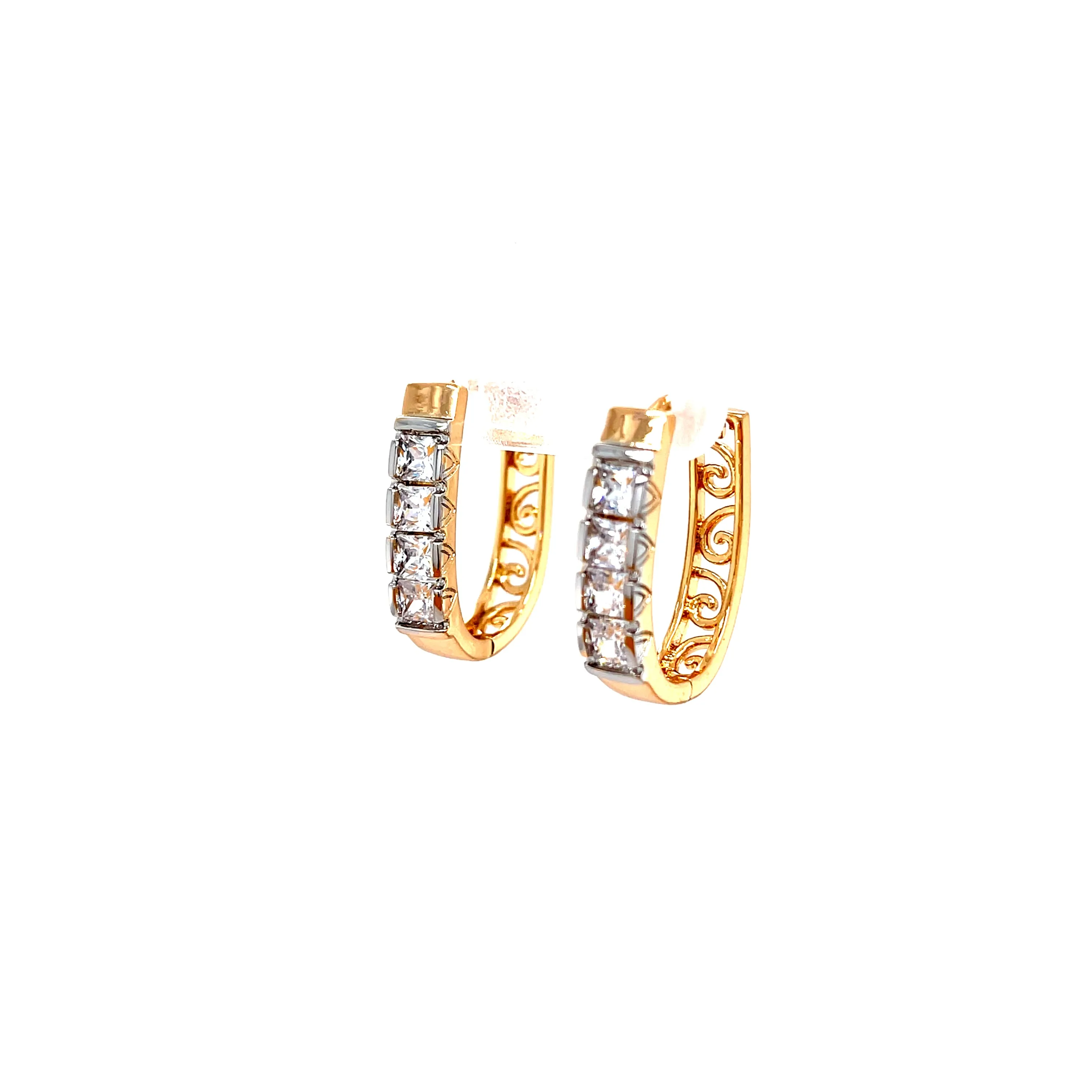 Huggies Earrings with 4 cubic Zirconia Stones Rose gold filled