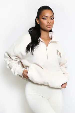 Iconic Athletics Half Zip Pull Over Sweatshirt In Beige