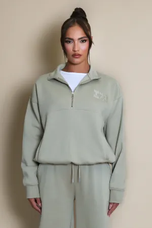 Iconic Athletics Half Zip Pull Over Sweatshirt In Sage Green