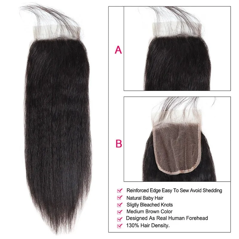 Indian Yaki Straight 4"x4" Lace Closure