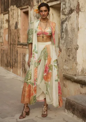 Ivory pastel print jacket and pant set