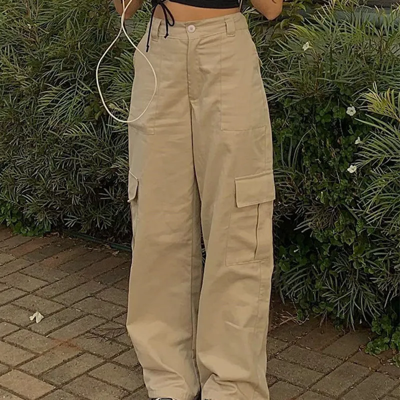 JazzHer Pocket Patched Straight Cargo Jeans