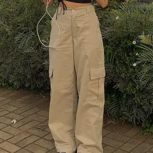 JazzHer Pocket Patched Straight Cargo Jeans