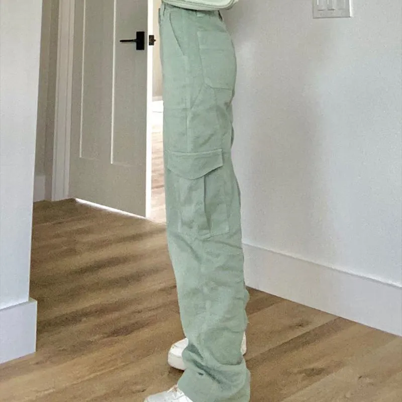 JazzHer Pocket Patched Straight Cargo Jeans