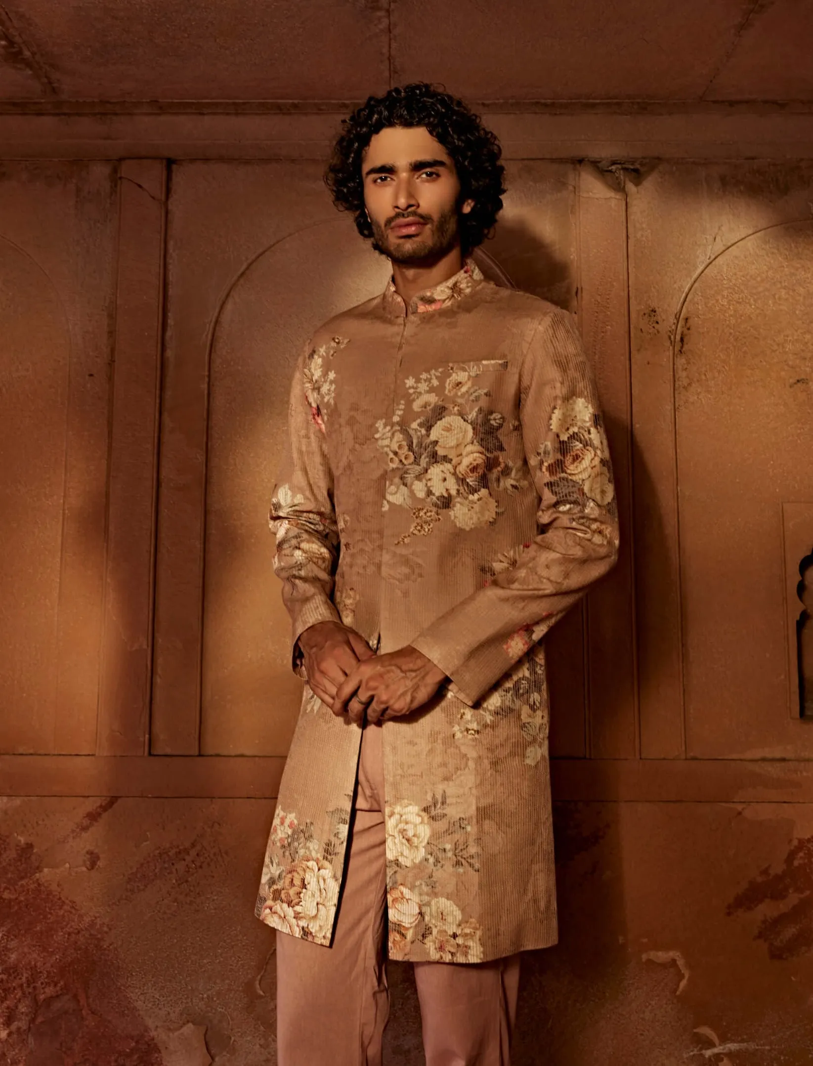 Kairav brown sherwani and pants