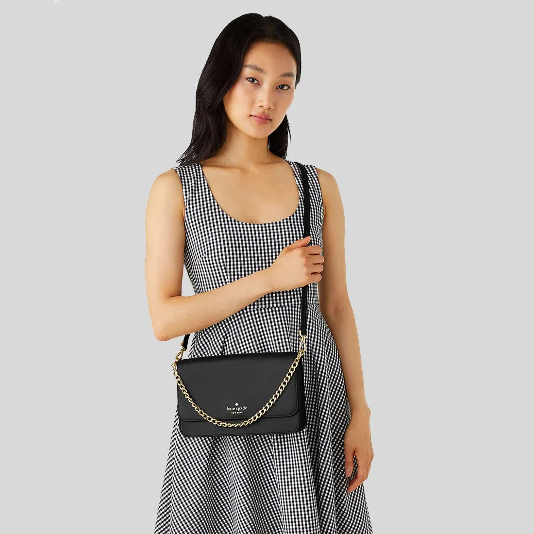 KATE SPADE Madison Willow Medium Flap Convertible Crossbody Bag Black RB-KC430