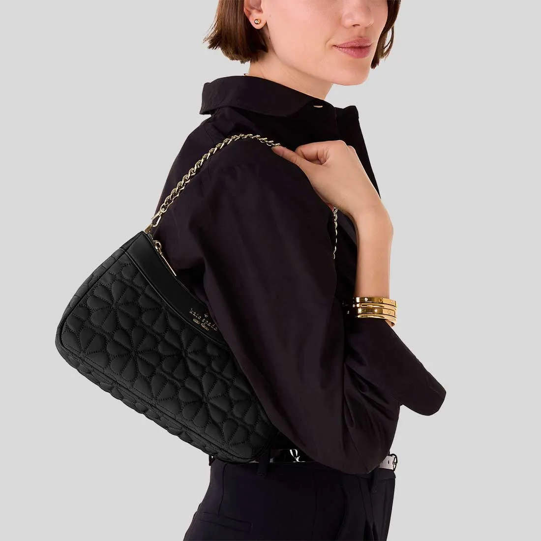 KATE SPADE Spade Flower Quilted Fabric Convertible Crossbody Bag Black RB-KK077