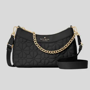 KATE SPADE Spade Flower Quilted Fabric Convertible Crossbody Bag Black RB-KK077