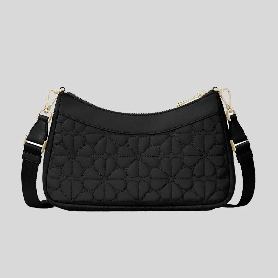 KATE SPADE Spade Flower Quilted Fabric Convertible Crossbody Bag Black RB-KK077