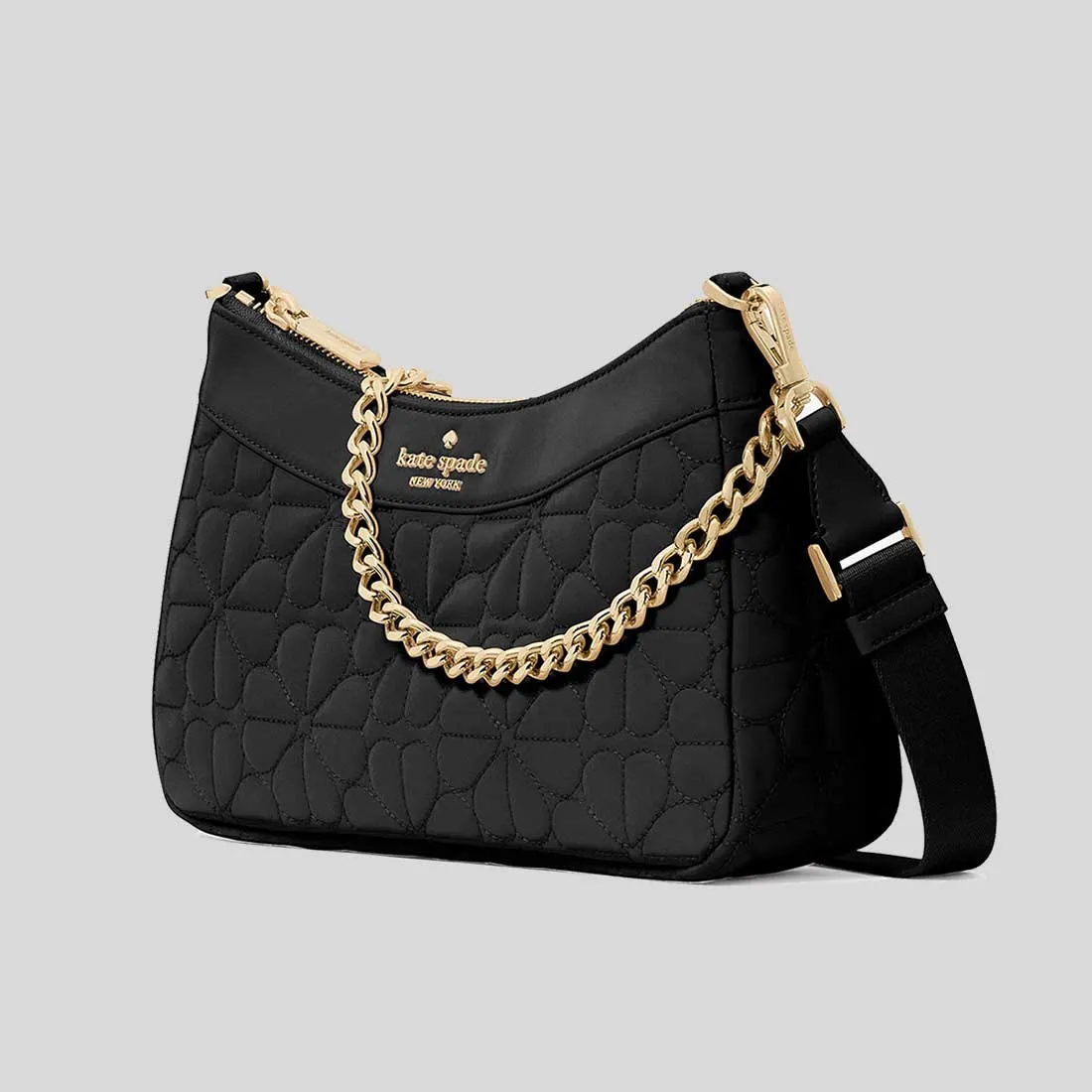 KATE SPADE Spade Flower Quilted Fabric Convertible Crossbody Bag Black RB-KK077