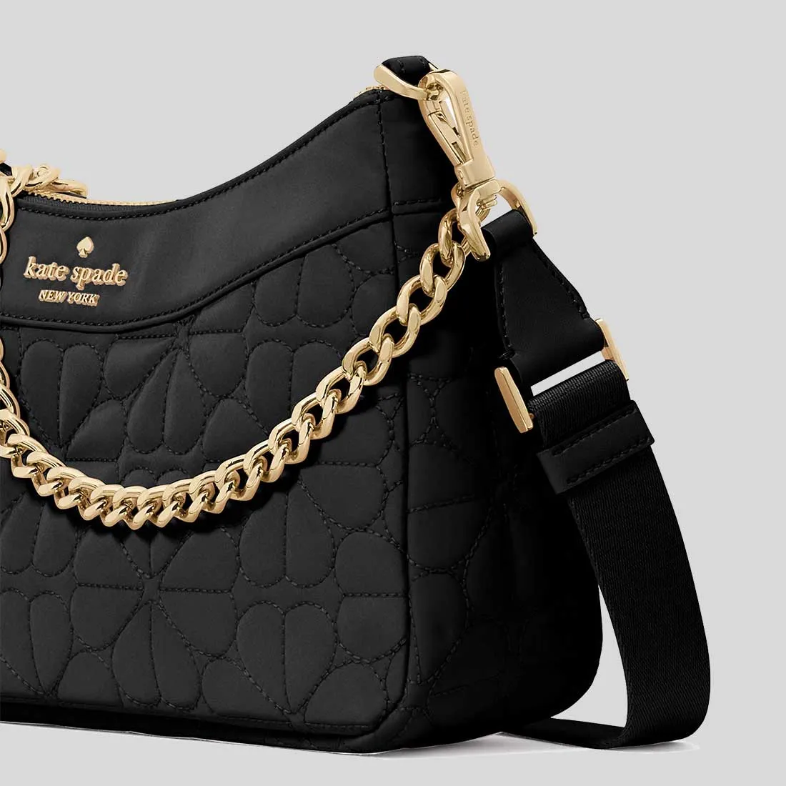 KATE SPADE Spade Flower Quilted Fabric Convertible Crossbody Bag Black RB-KK077