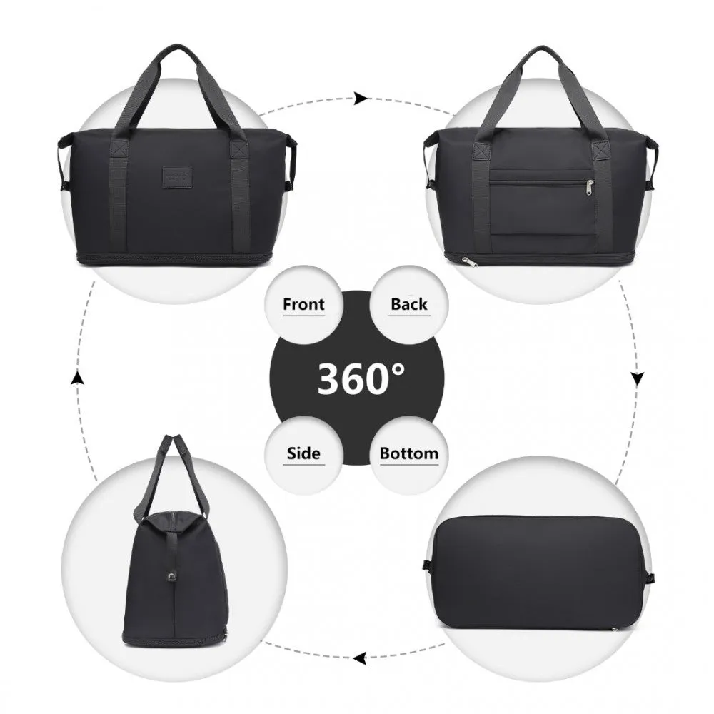 Kono Two Pieces Expandable Durable Waterproof Travel Duffle Bag Set - Black