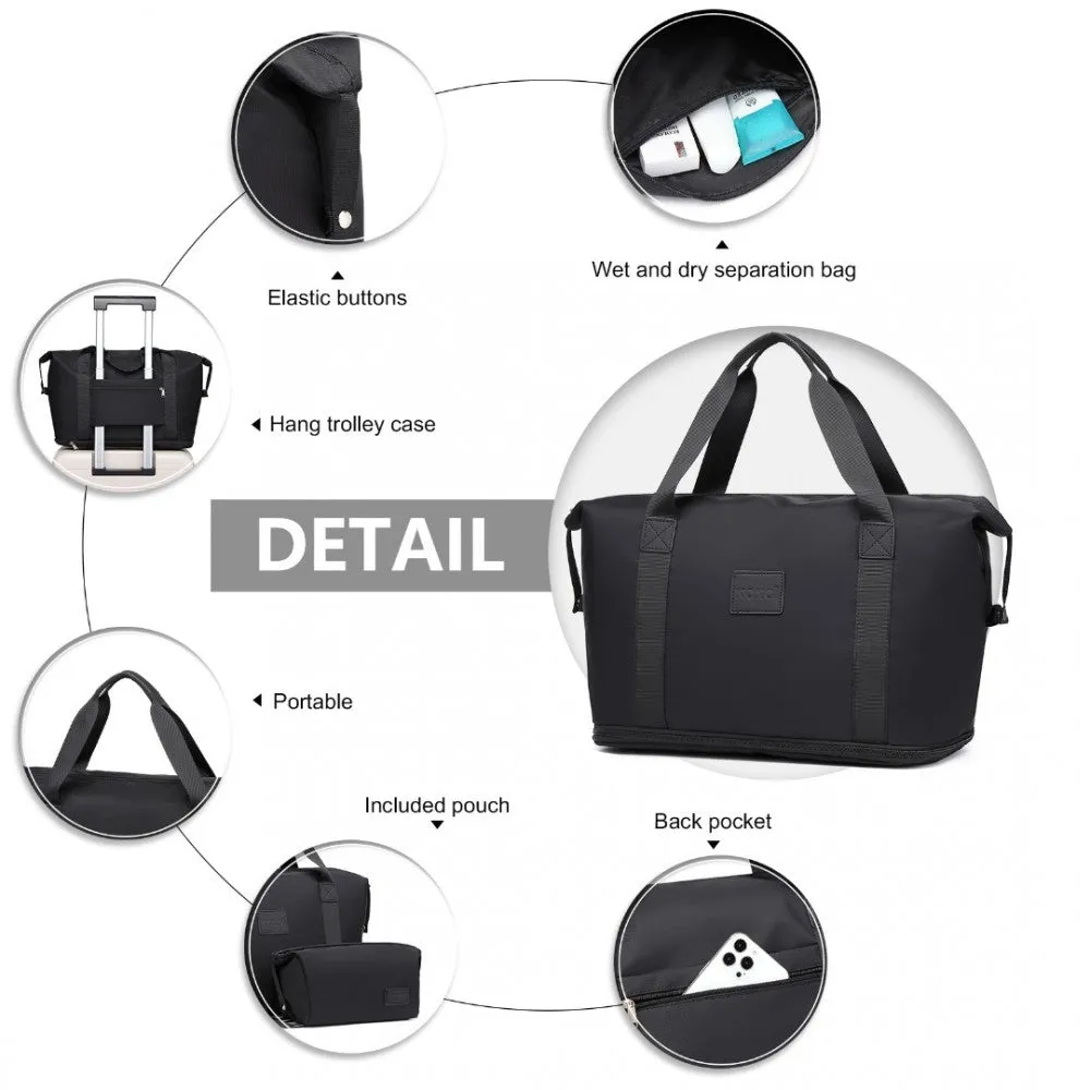 Kono Two Pieces Expandable Durable Waterproof Travel Duffle Bag Set - Black
