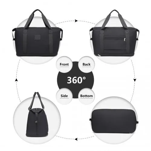 Kono Two Pieces Expandable Durable Waterproof Travel Duffle Bag Set - Black
