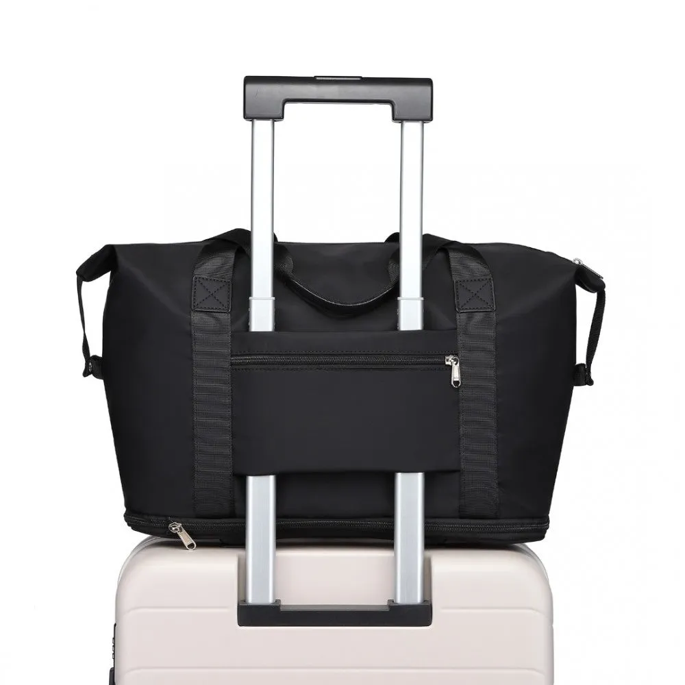 Kono Two Pieces Expandable Durable Waterproof Travel Duffle Bag Set - Black