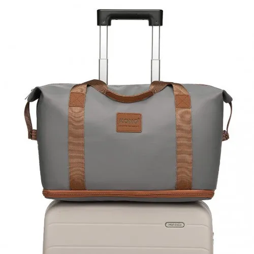 Kono Two Pieces Expandable Durable Waterproof Travel Duffle Bag Set - Grey / Brown