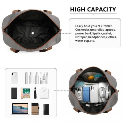Kono Two Pieces Expandable Durable Waterproof Travel Duffle Bag Set - Grey / Brown