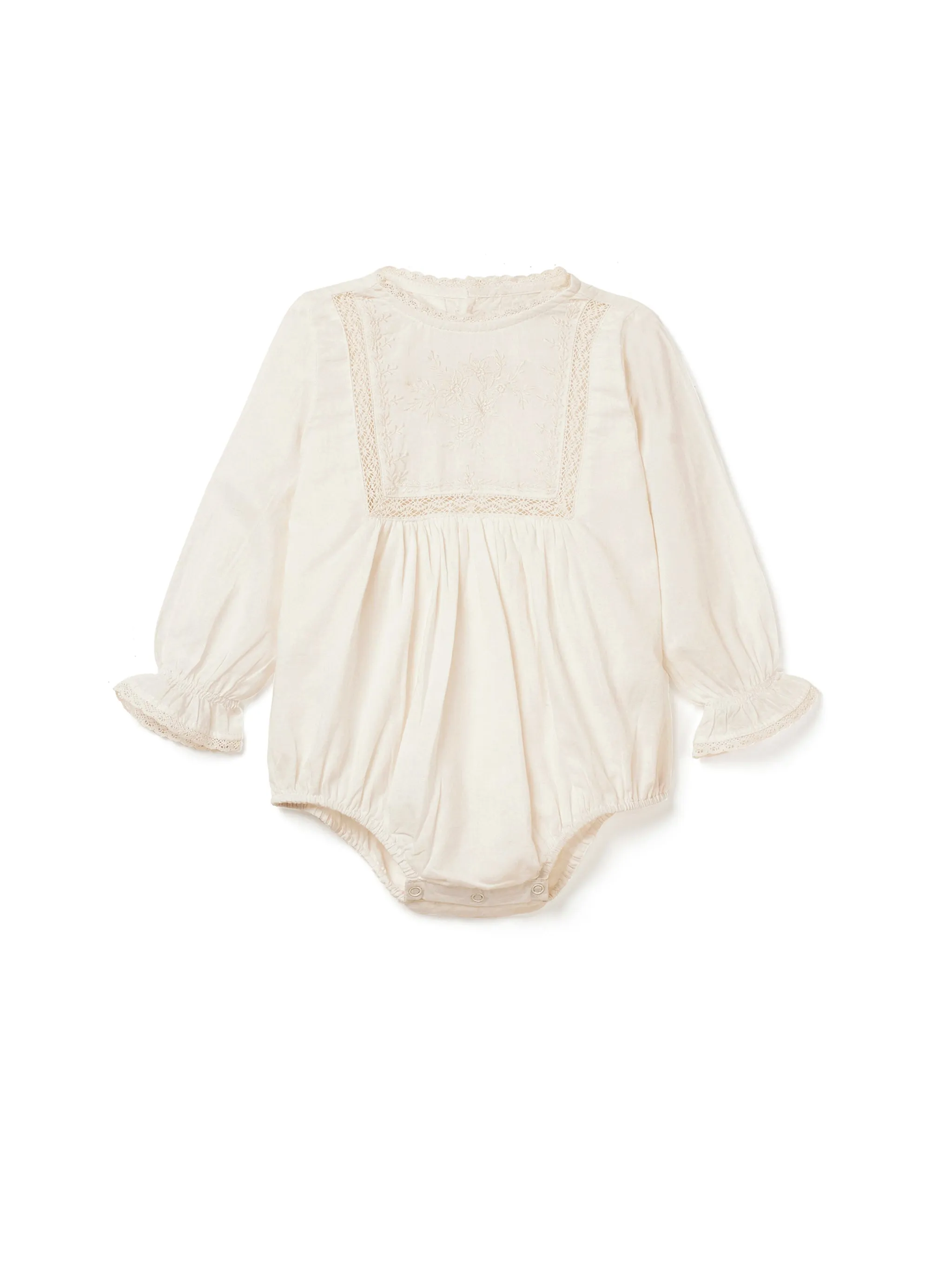 Lace and Embroidery Romper - Ecru