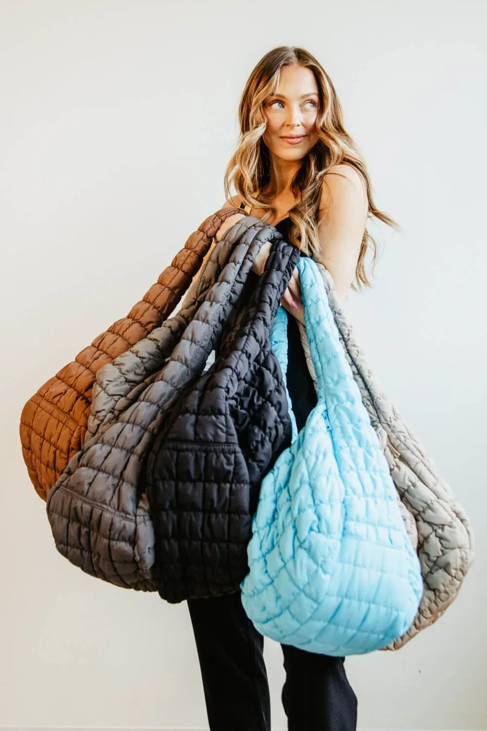 Large Carryall Quilted Puffer Bag for Women in Brown | QBS320125-BROWN