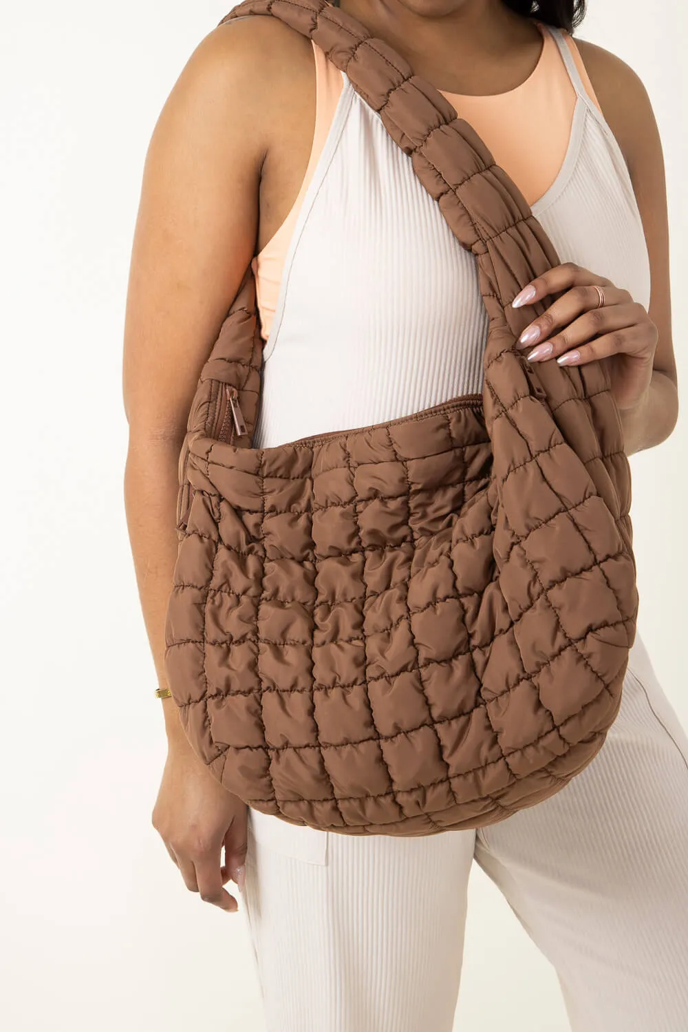Large Carryall Quilted Puffer Bag for Women in Brown | QBS320125-BROWN