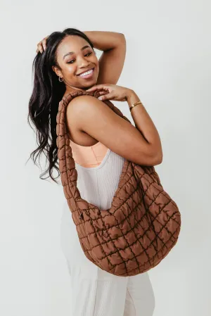 Large Carryall Quilted Puffer Bag for Women in Brown | QBS320125-BROWN