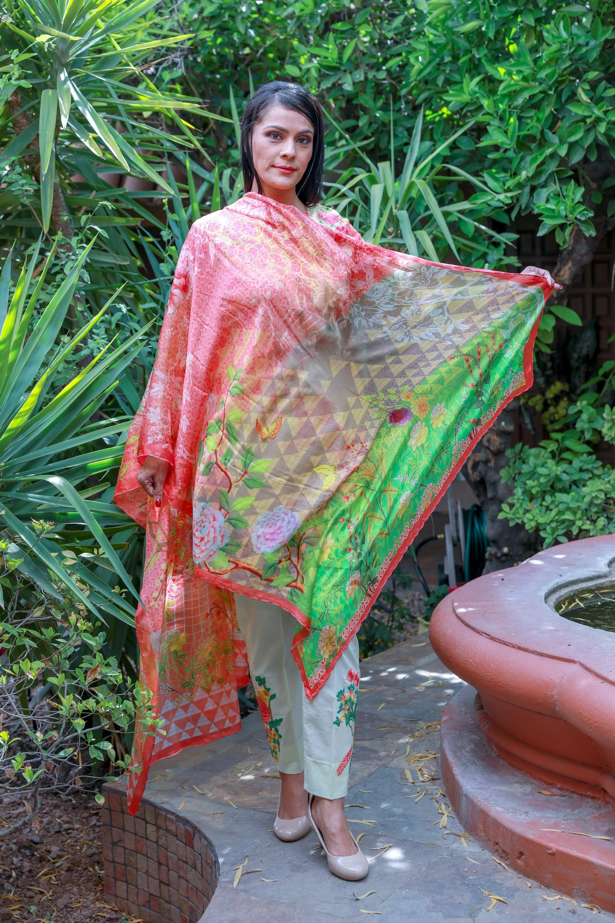 Lemon Pink Cotton Salwar Kameez - Designer Mina Hasan Suit
