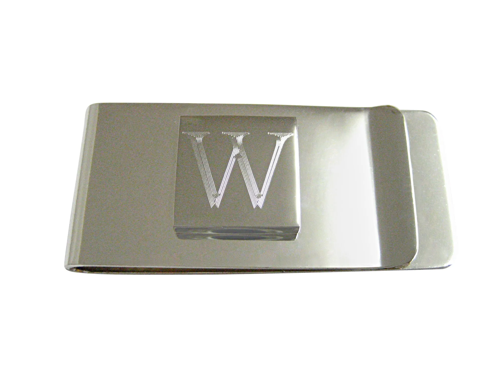 Letter W Etched Monogram Money Clip