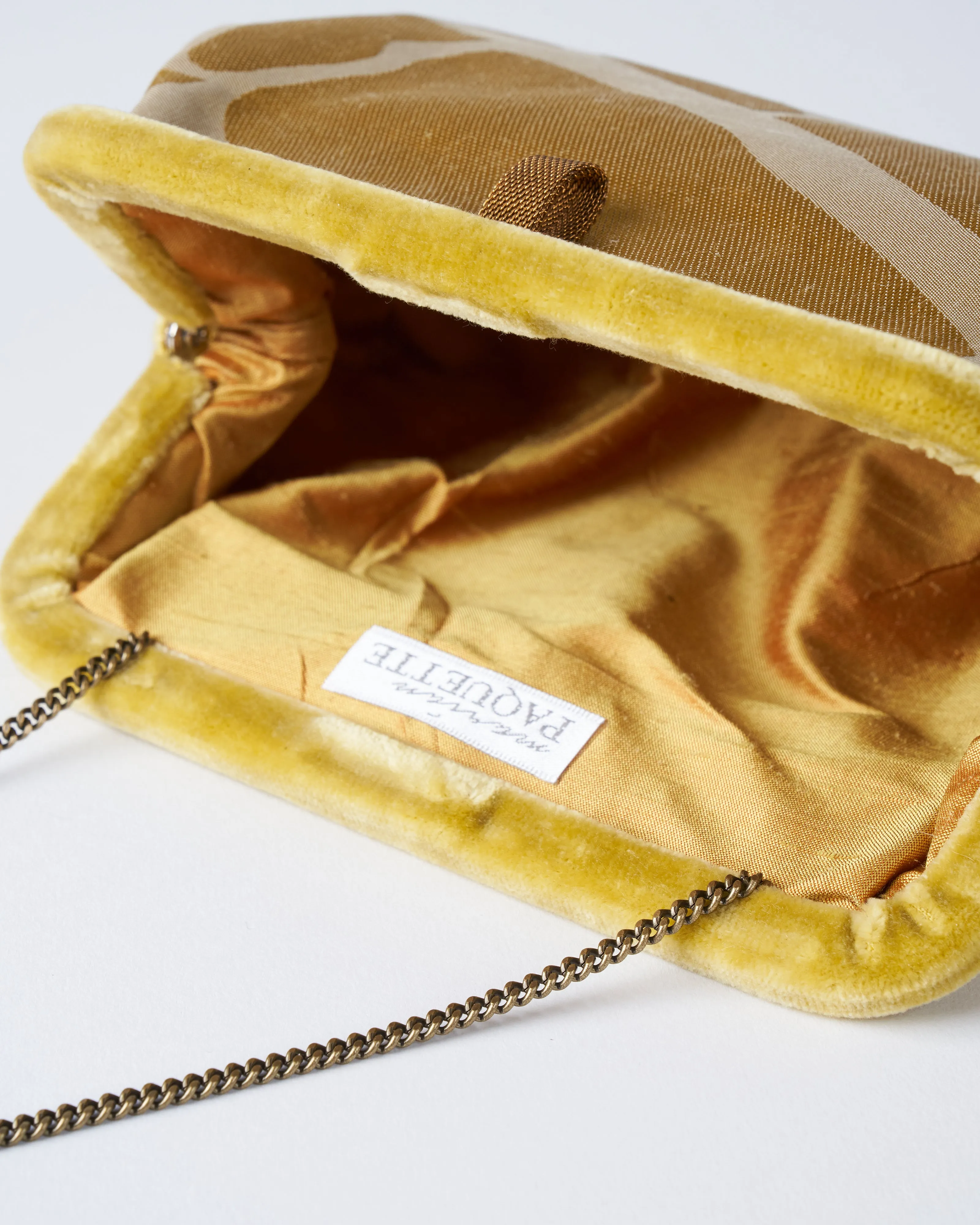 liette woven clutch - mustard/white/grey