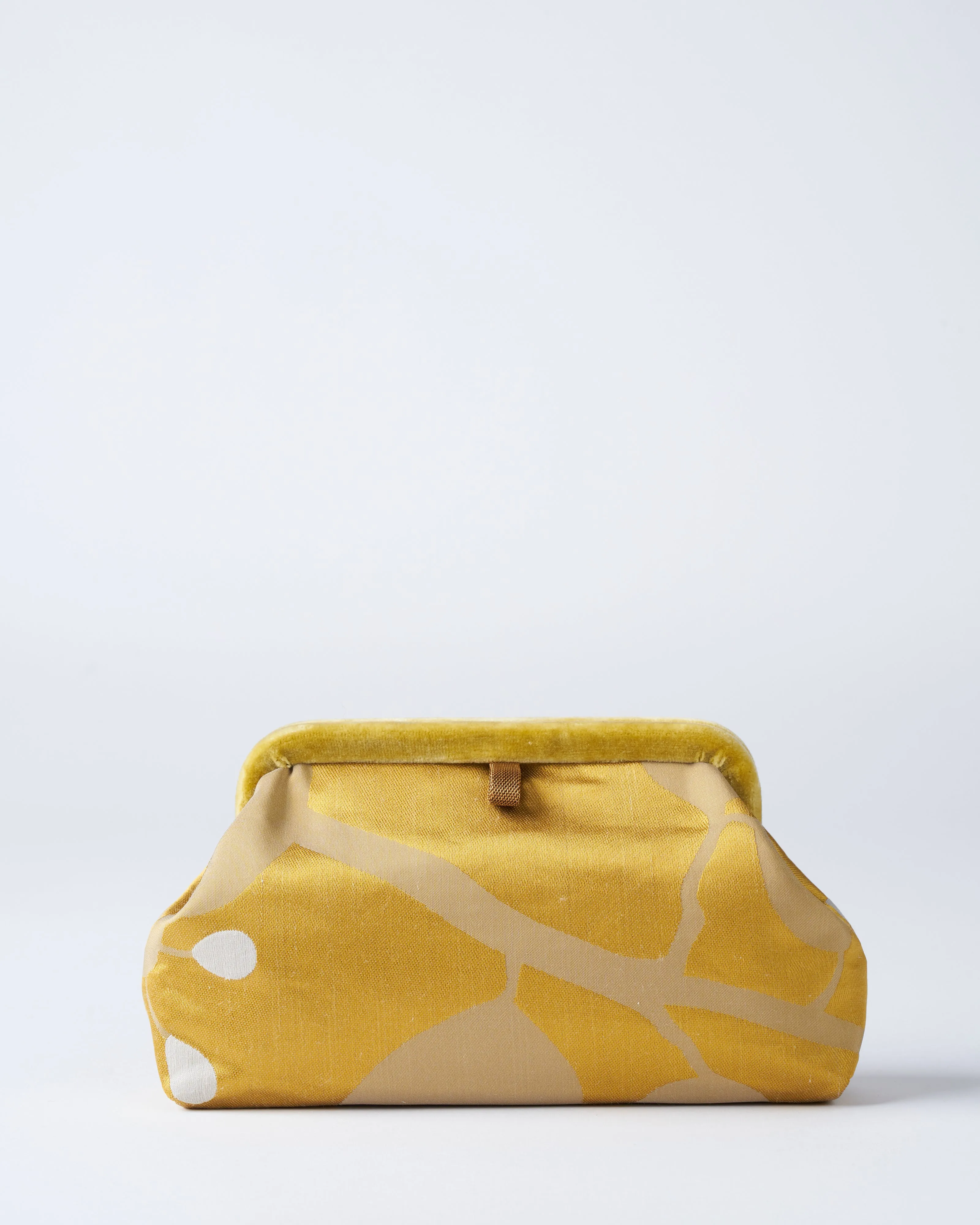 liette woven clutch - mustard/white/grey