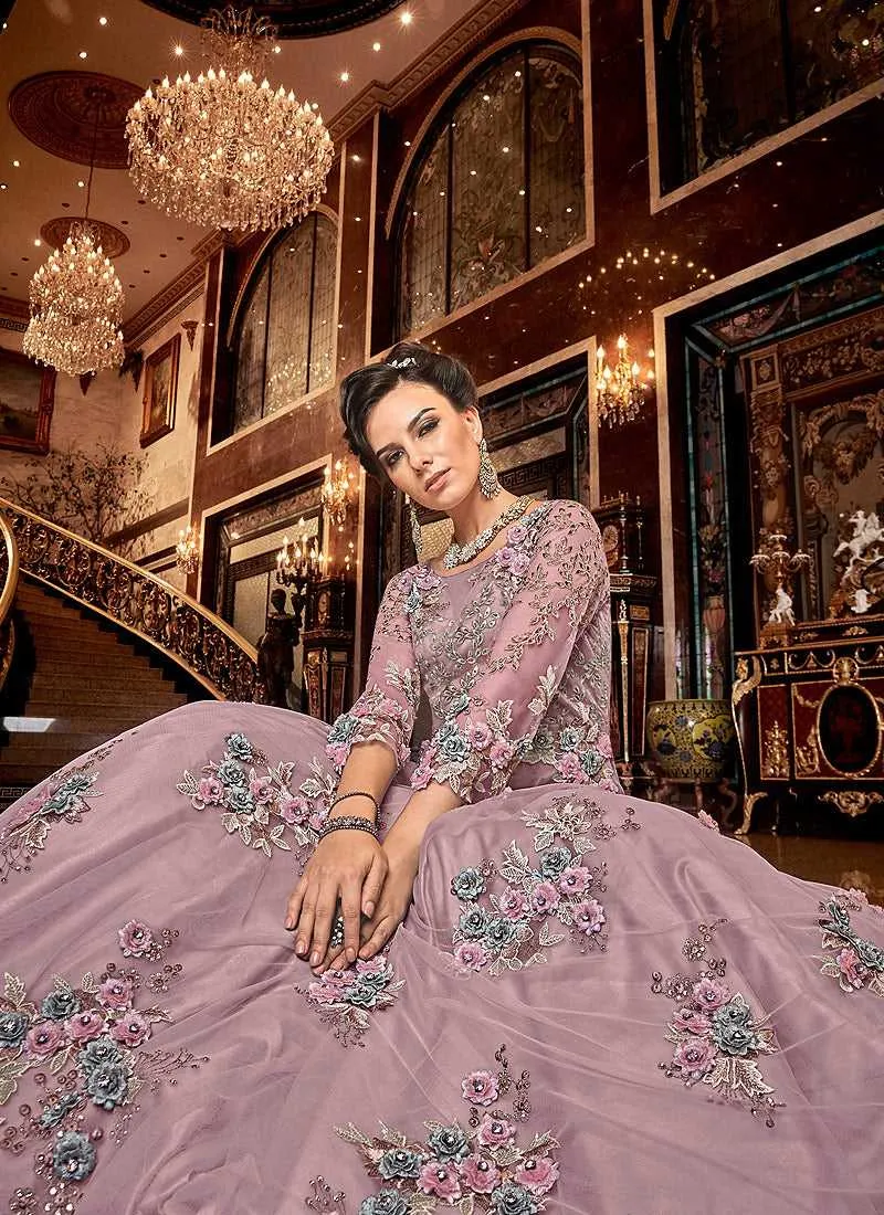 Light Pink Floral buds Embroidered Anarkali