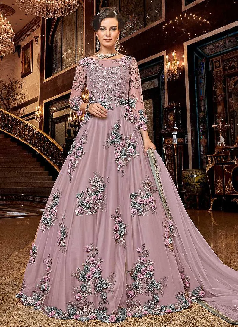 Light Pink Floral buds Embroidered Anarkali