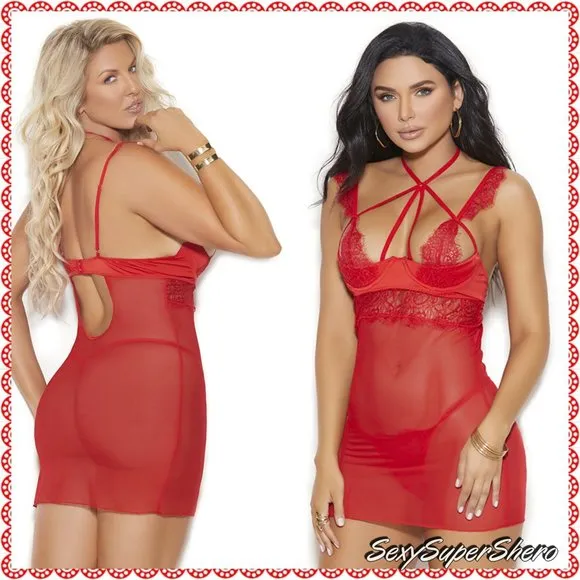 💖Live 4 Love Demi Underwire Red Lingerie Babydoll Set