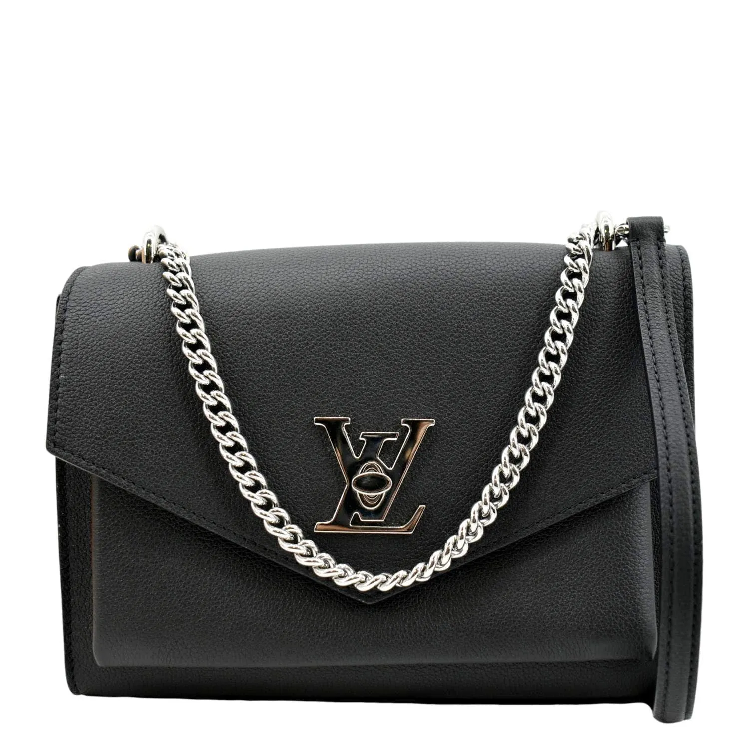 LOUIS VUITTON Mylockme Chain Calf Leather Chain Shoulder Bag Black