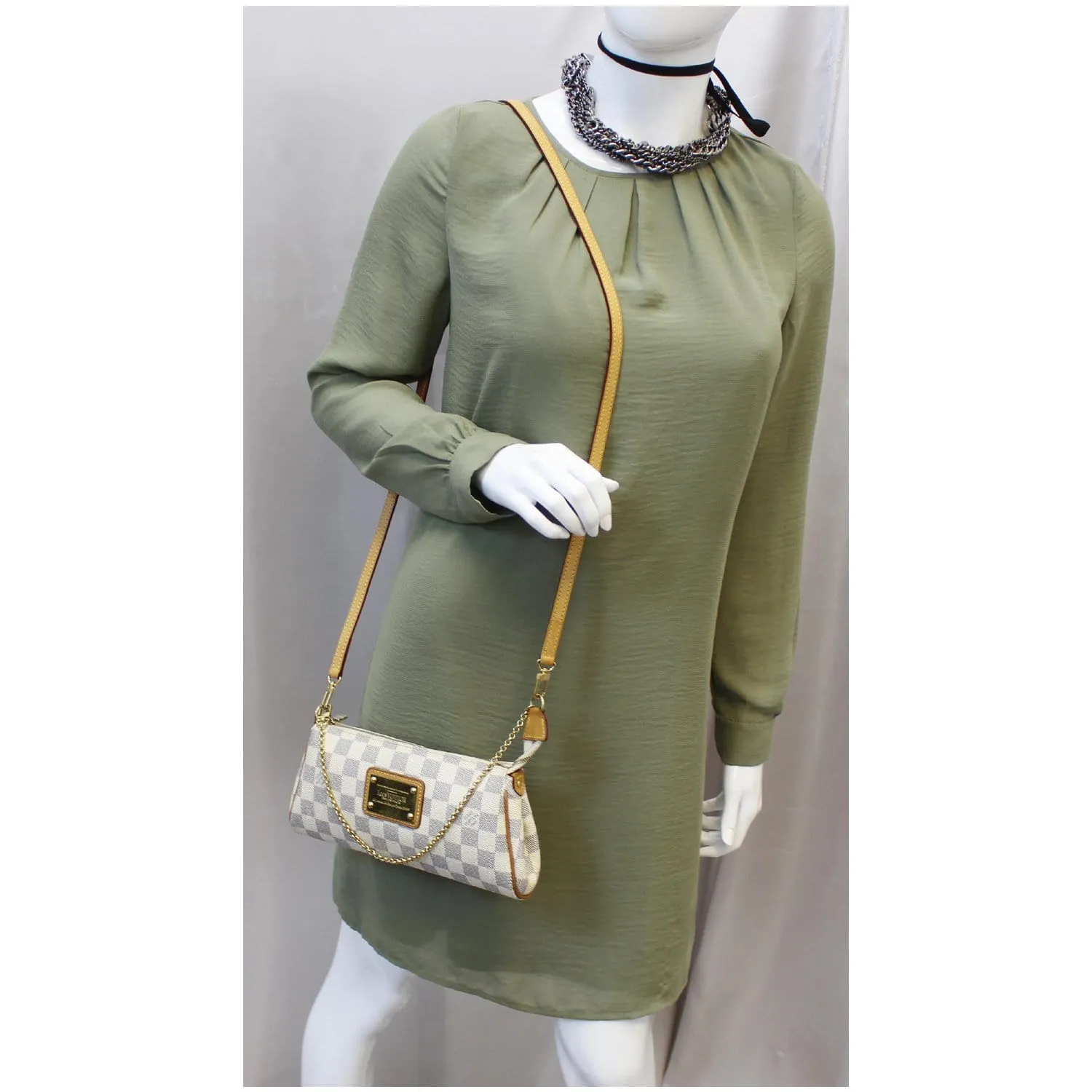LOUIS VUITTON Pochette Eva Damier Azur Clutch Crossbody Bag White