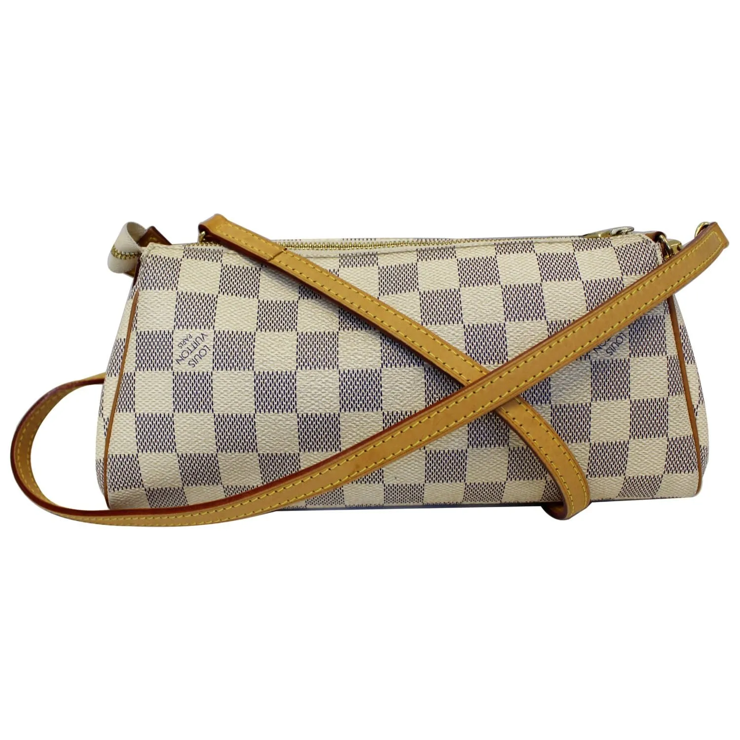 LOUIS VUITTON Pochette Eva Damier Azur Clutch Crossbody Bag White
