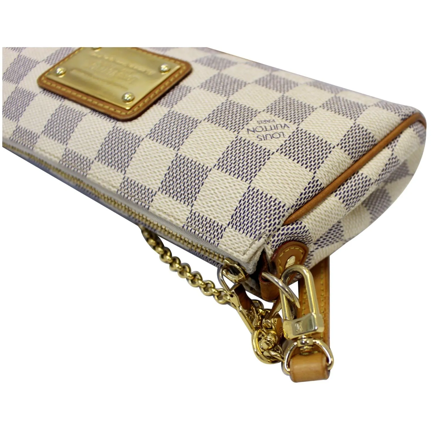 LOUIS VUITTON Pochette Eva Damier Azur Clutch Crossbody Bag White