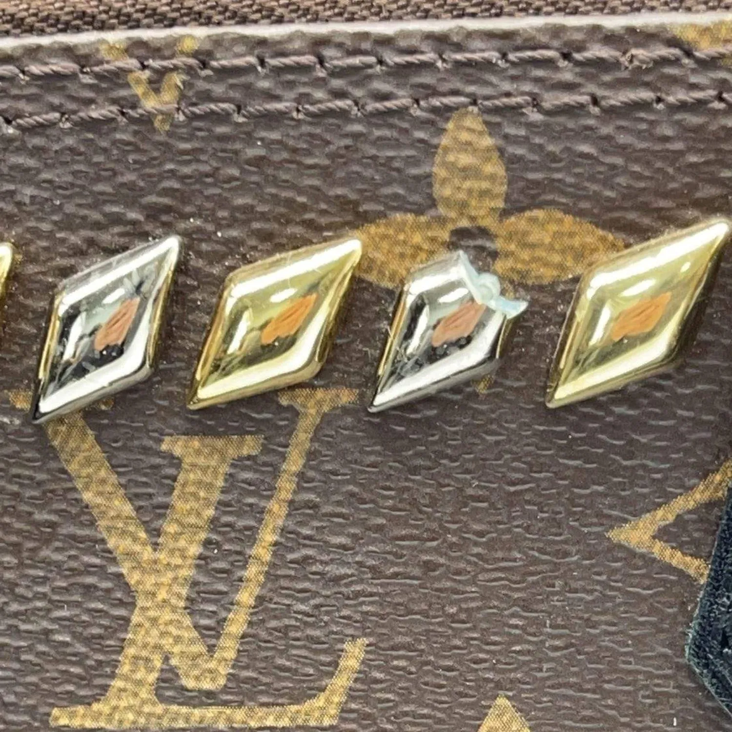 LOUIS VUITTON Studded Alma BB Monogram Macassar Canvas Crossbody Bag Brown